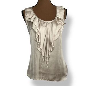 Kenar Satin Ruffle Bib Sleeveless Champagne Blouse Top Side Zip Women’s Small